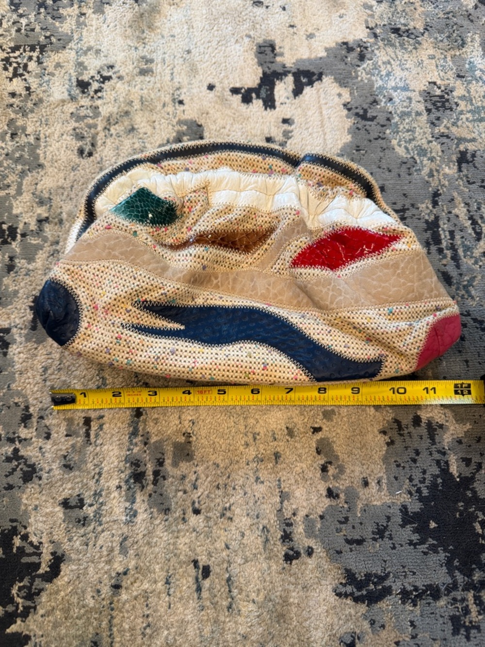Vintage Colorful Patchwork bag by 7 handbags Cream with Red, Blue, Green Accents